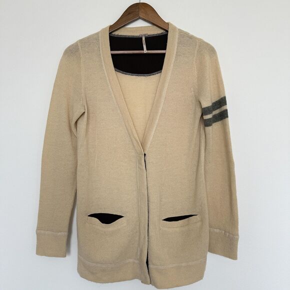 Free People Sweater Womens Small Beige Cardigan Snap Front Longline Wool Alpaca - Picture 1 of 11